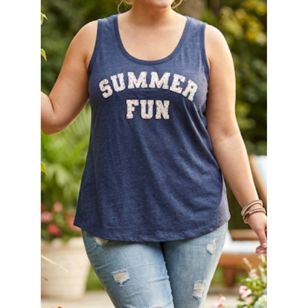 Sable Sky Women's Tank Top Size 2X With Graphic "Summer Fun" Navy NWT